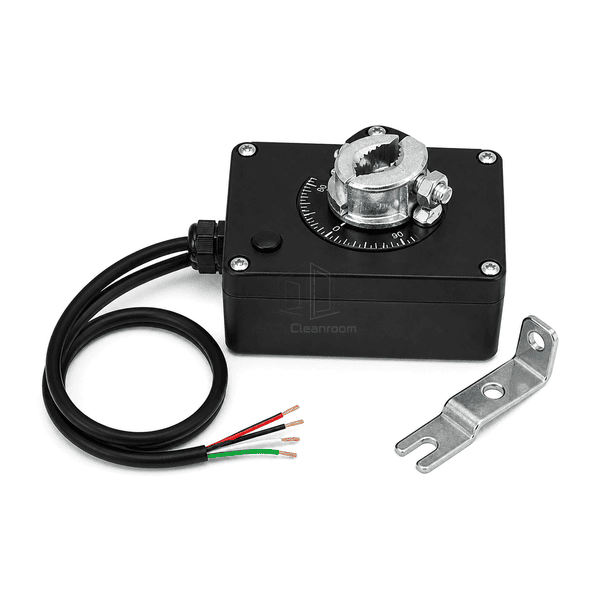 Horizontal high-angle view of the complete damper actuator cable and four-core lead