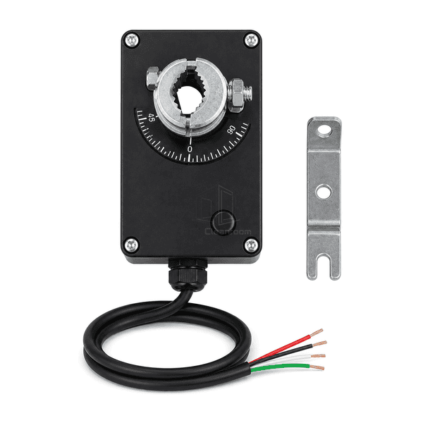 Straight front view of the damper actuator angle scale universal clamp and anti-rotation bracket