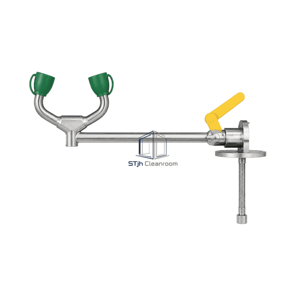 Side view of the swing-away eyewash showing arm reach and deck mounting shank
