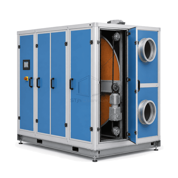 Duct collar and rotor service interface on the industrial desiccant dehumidifier