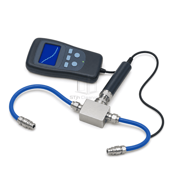 Dew point meter horizontal full view with indicator, probe, sampling cell and two complete hoses