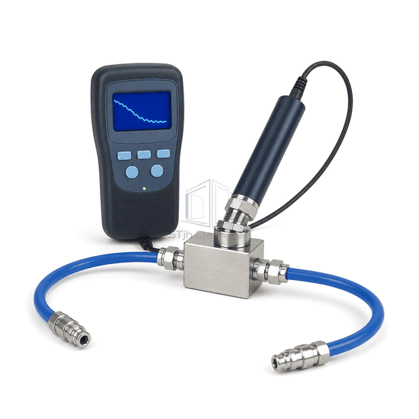 Dew point meter sampling-interface detail showing stainless probe, twin tube fittings and sealed connections