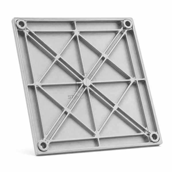 Complete underside view of the integral rib structure on an aluminum floor panel