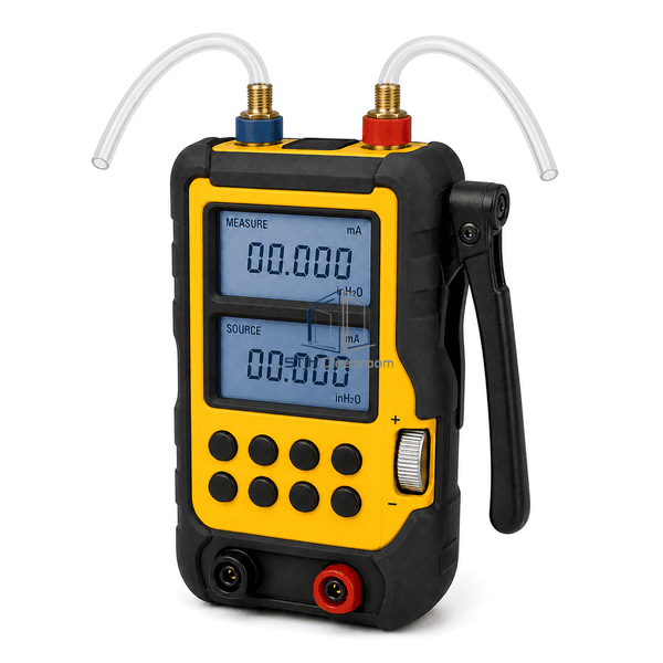 Differential pressure calibrator horizontal view with pneumatic tubing