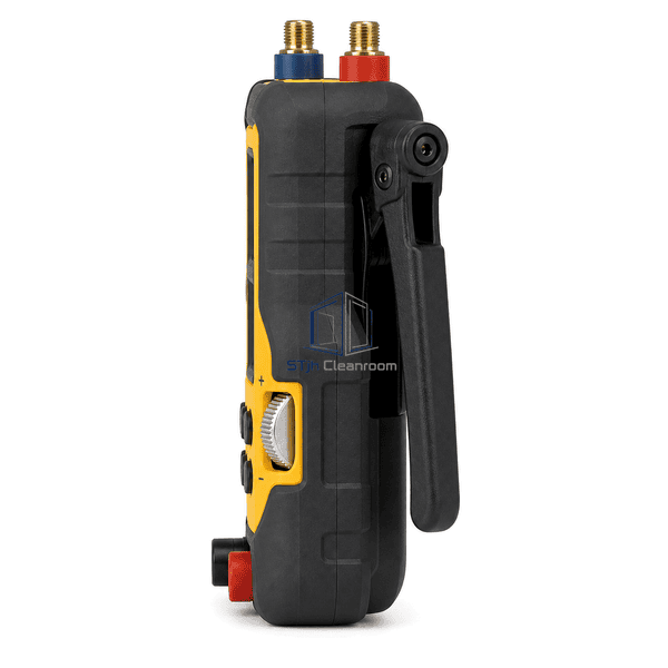 Differential pressure calibrator side view showing hand pump