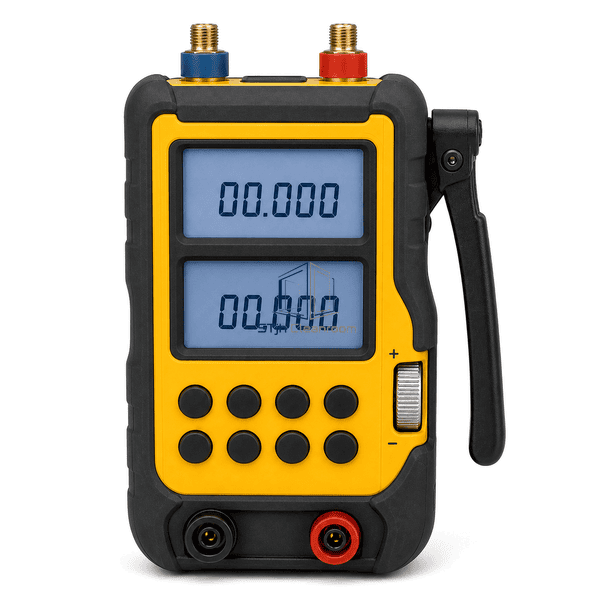 Differential pressure calibrator front view with dual display