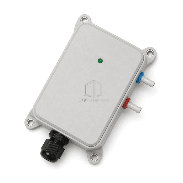 High overhead horizontal view of the complete cleanroom differential pressure sensor laid flat