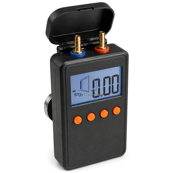 Digital manometer top-port and magnetic rear mounting detail