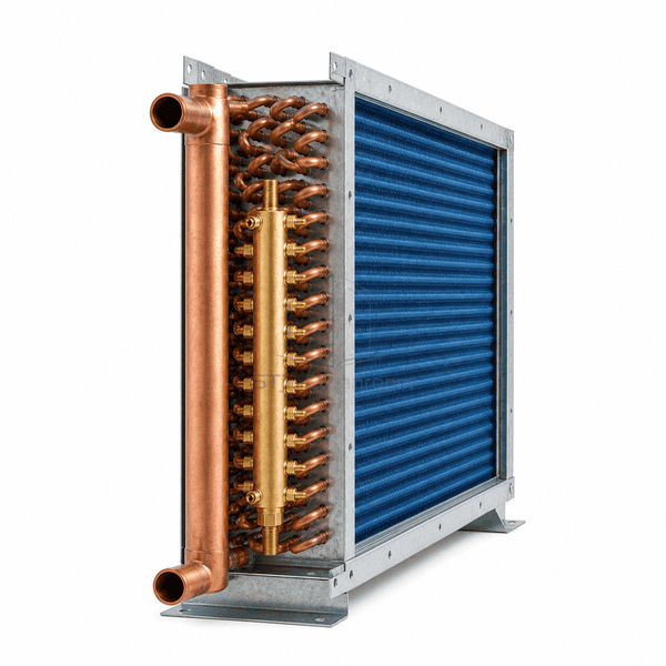 Side view showing DX distributor feeder tubes