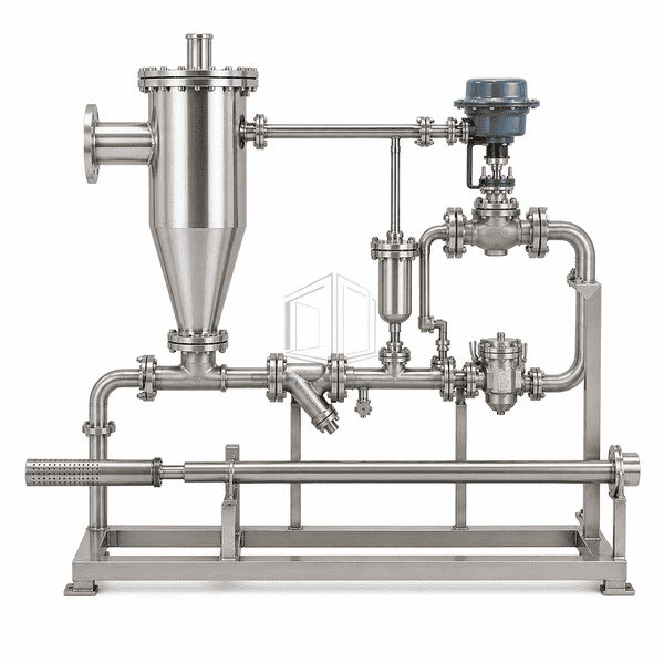 Front elevation of the same direct-steam assembly