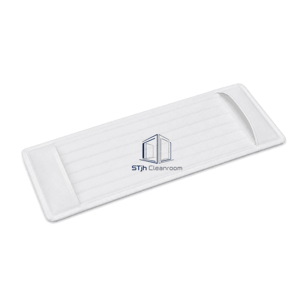 Reverse three-quarter view showing a cleanroom mop pad pocket opening