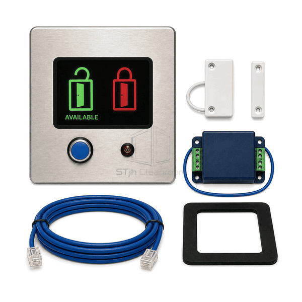 Front view of airlock door indicator showing green available and red locked states