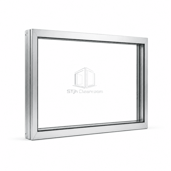 Wide double-glazed cleanroom partition with narrow sealed module joints