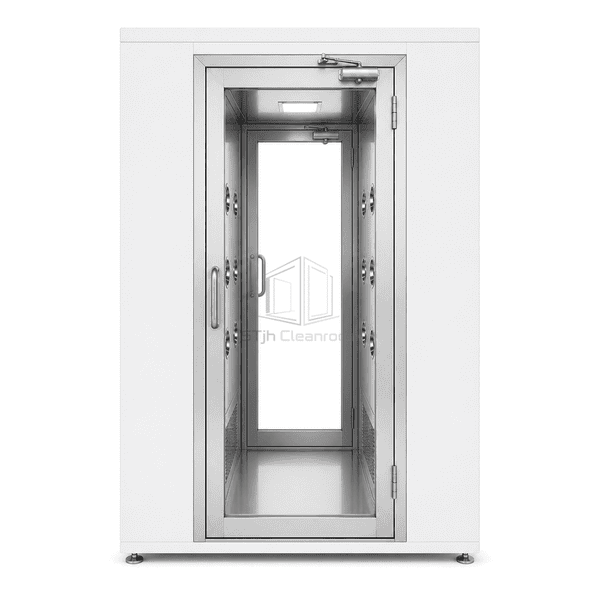 Front view through the double-sided air shower entrance