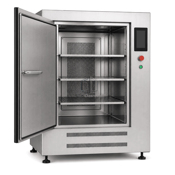 Dry heat oven open chamber and loading rack
