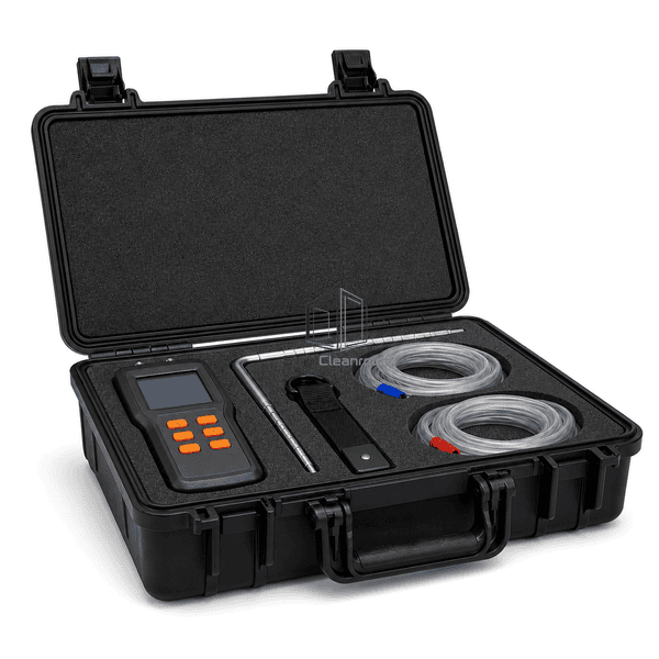 Duct airflow test kit side view showing case depth