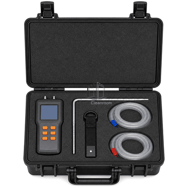 Duct airflow test kit front view with organized components