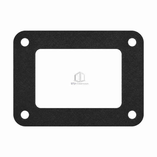 Front view showing rectangular duct opening and four corner bolt holes