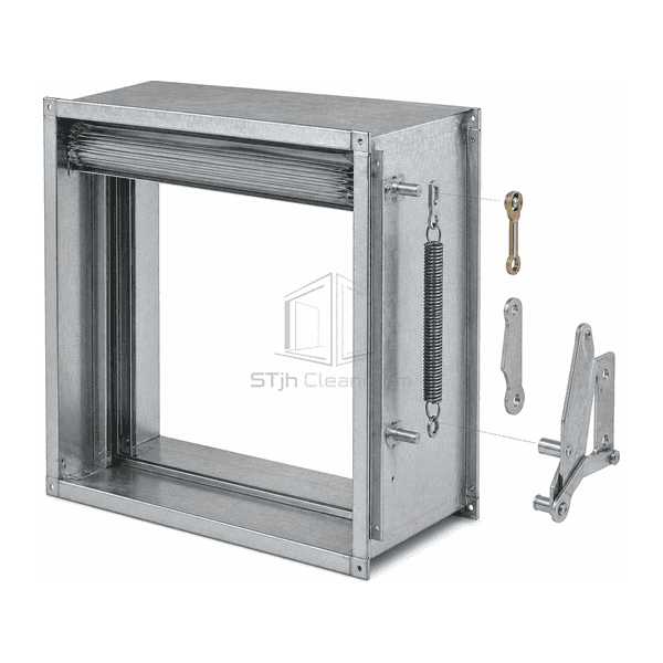 Close view of interlocking curtain blade edge guide track and fusible release