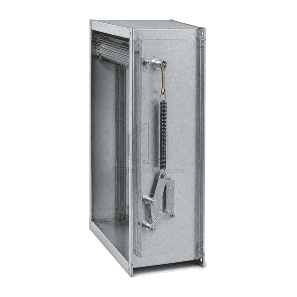 Side cutaway showing curtain tracks closure spring and thermal release