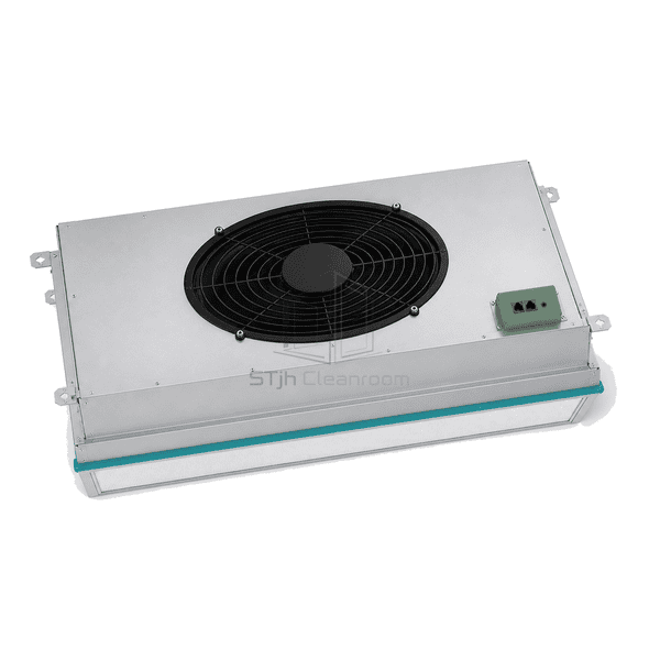 Top-down view of the EC fan filter unit motor, communication controller and aluminium housing