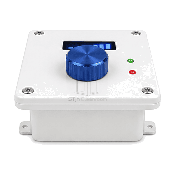 Top-side view of compact FFU speed control enclosure and rear wall-mount plate