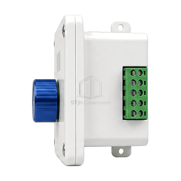 Open EC FFU controller showing isolated circuit board and pluggable terminals