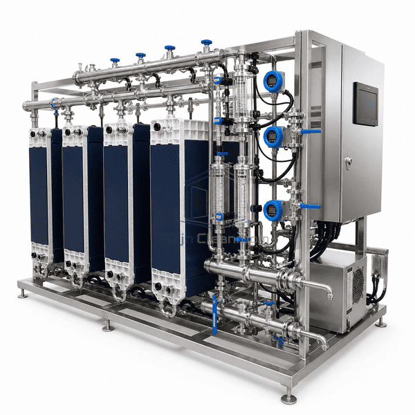 EDI water purification system module connections and conductivity monitor