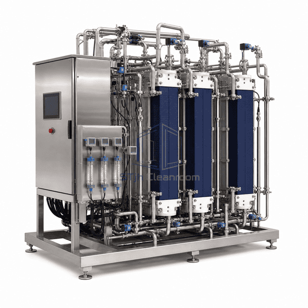 EDI water purification system side view with power cabinet