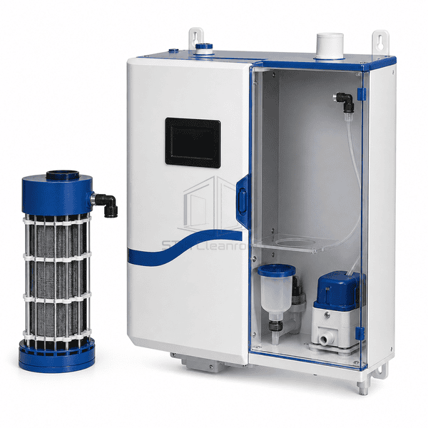 Electrode humidifier with steam cylinder removed beside cabinet