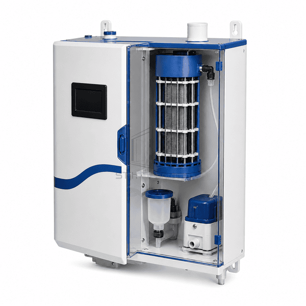 Electrode humidifier with service door open