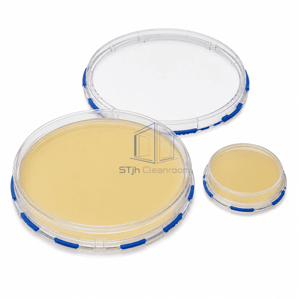 Open prepared culture media plate showing lid lock and smaller contact format