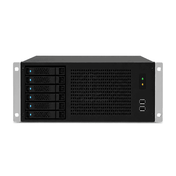 Front view of monitoring server showing serviceable drive bays and status panel