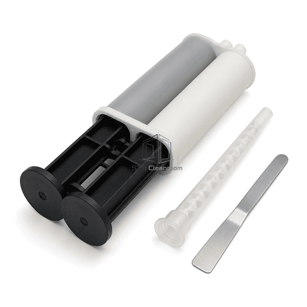 Rear three-quarter view of the epoxy repair compound cartridge showing twin plungers
