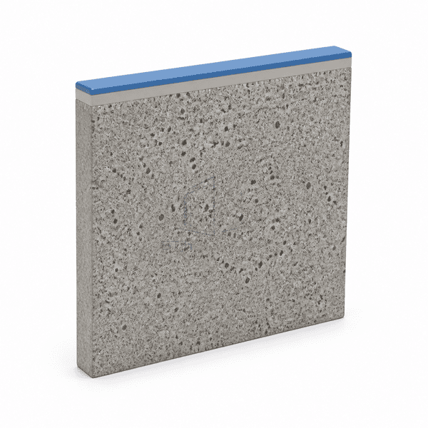 Upright cross-section showing blue epoxy layers bonded to a concrete substrate