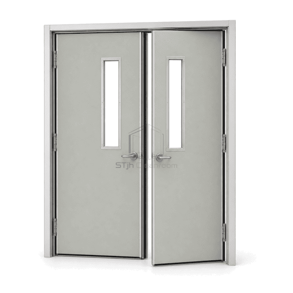 Gasketed central astragal and concealed flush bolt on paired doors