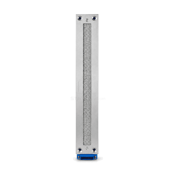 End-on upright view of the compact EFU mini-pleat discharge face, perimeter flange and mounting holes