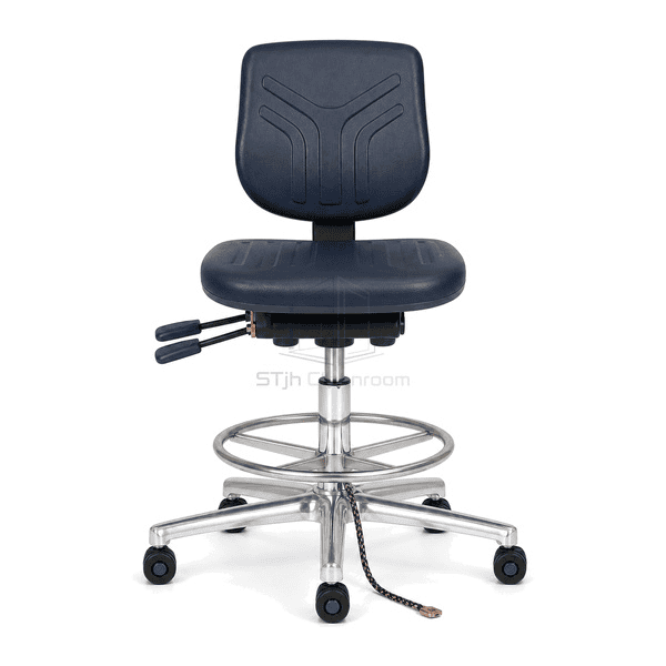 Front view of ESD cleanroom chair with footring and conductive casters