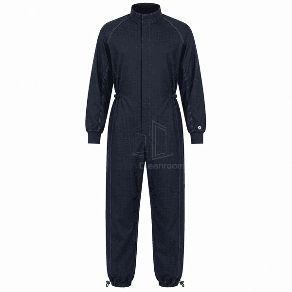 ESD cleanroom garment front view with cuff grounding stud