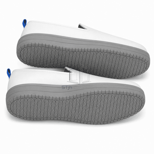 ESD cleanroom shoes displaying textured static-dissipative outsoles