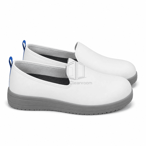 Side profile showing gray dissipative soles and blue heel identifiers