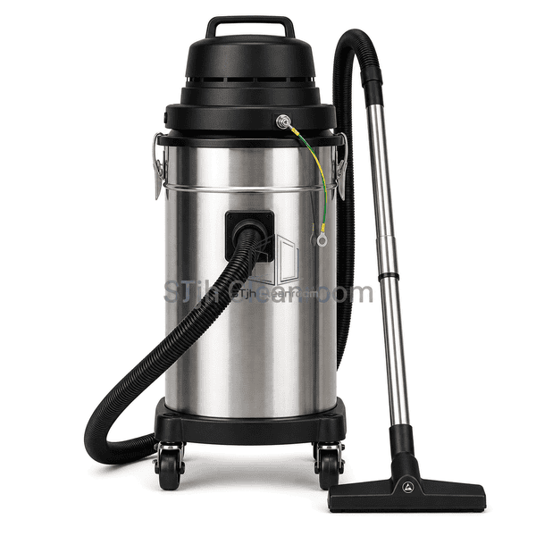 Front view of ESD cleanroom vacuum with conductive hose