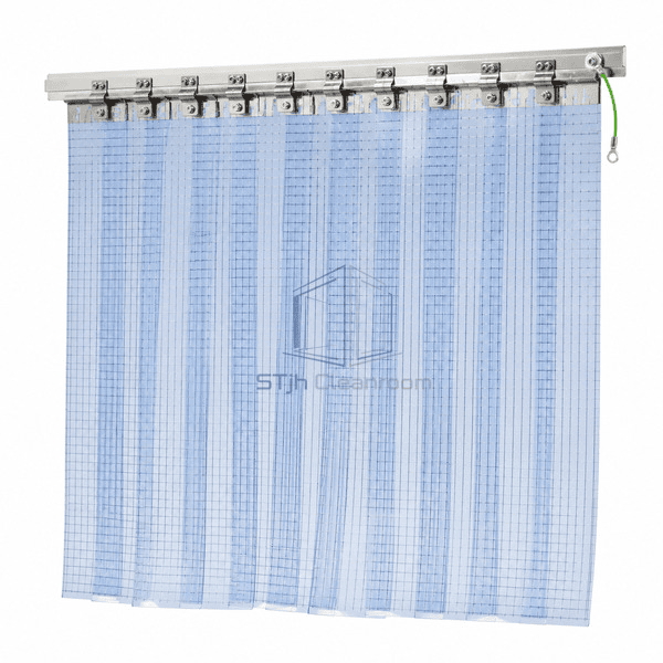 ESD curtain hanging rail with removable stainless strip clamps