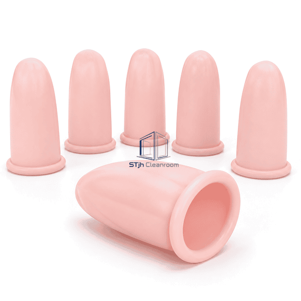 Close view of smooth ESD finger cot surface and rolled cuff structure