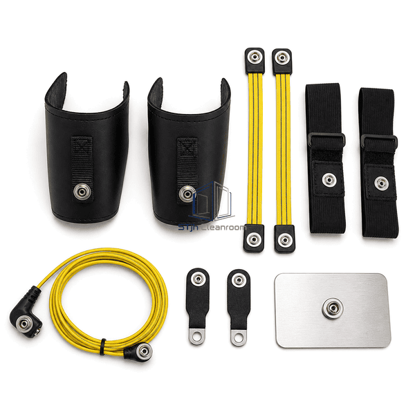 Overhead view of ESD footwear grounding system components