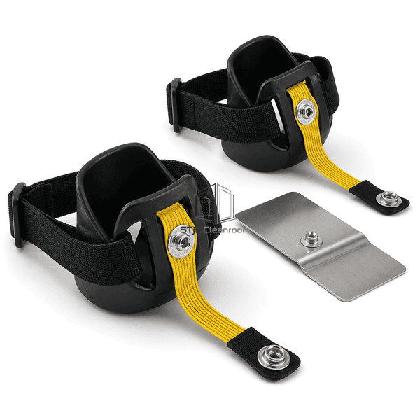 ESD heel grounder ribbon snap and metal test interface