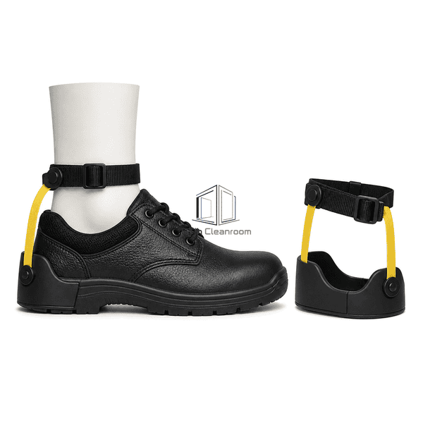Side view showing ESD heel cup ankle strap and yellow conductive ribbon