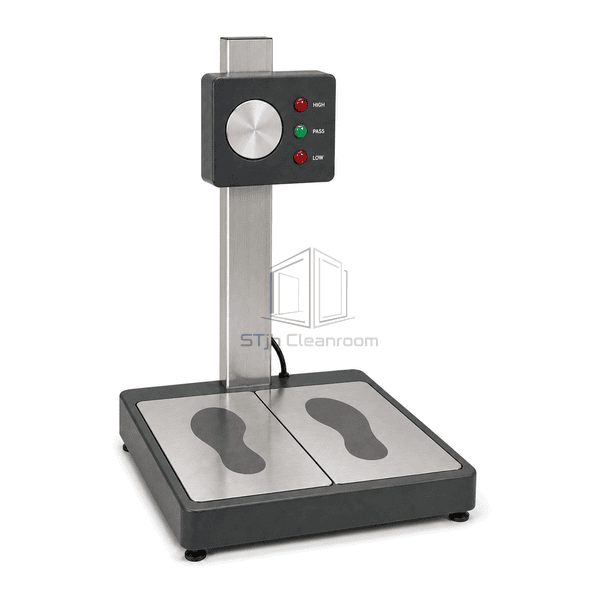 Plate interface view showing two stainless electrodes base frame post and touch tester
