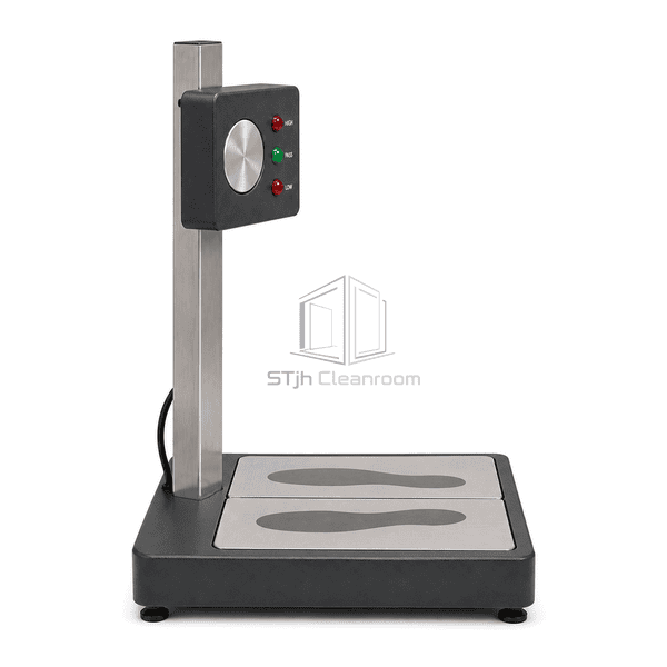 Side profile of ESD footwear tester platform stainless post and rear cable route