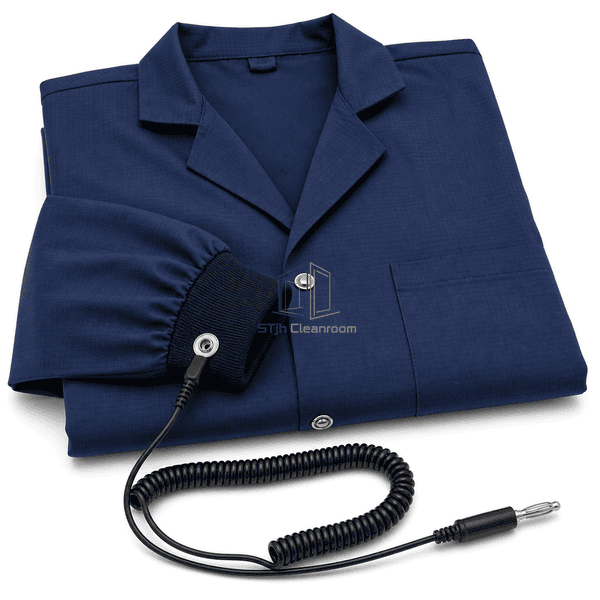 Conductive cuff snap coiled cord and plug interface for ESD garment grounding
